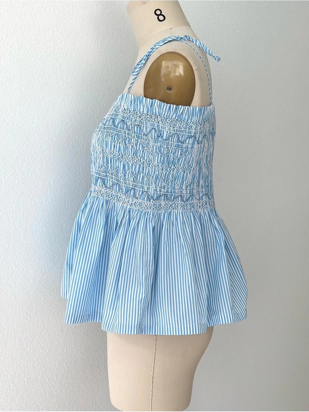 J. Crew Paloma Blue Smocked Cami Top NWT Blue White Stripe Cotton Cottagecore L